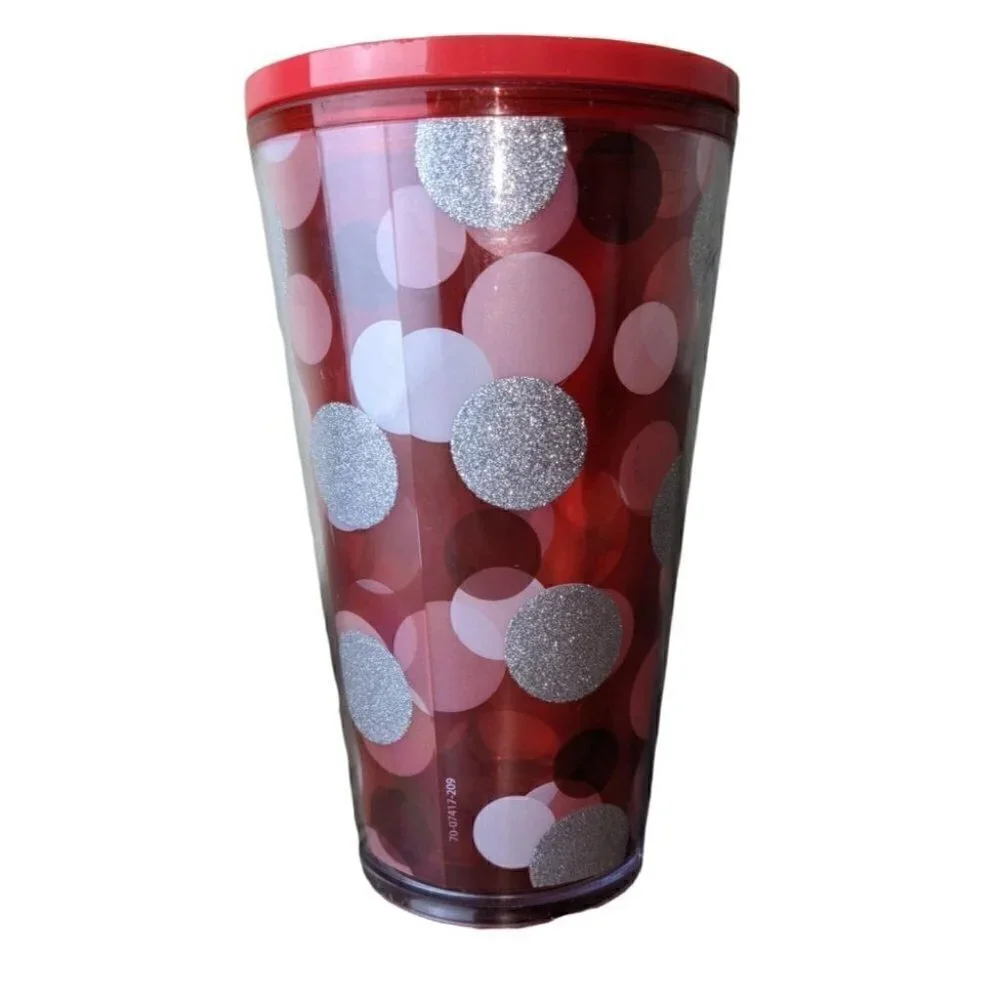 Starbucks 2019 Holiday Red Silver Circles Polka Dot Tumbler 16oz